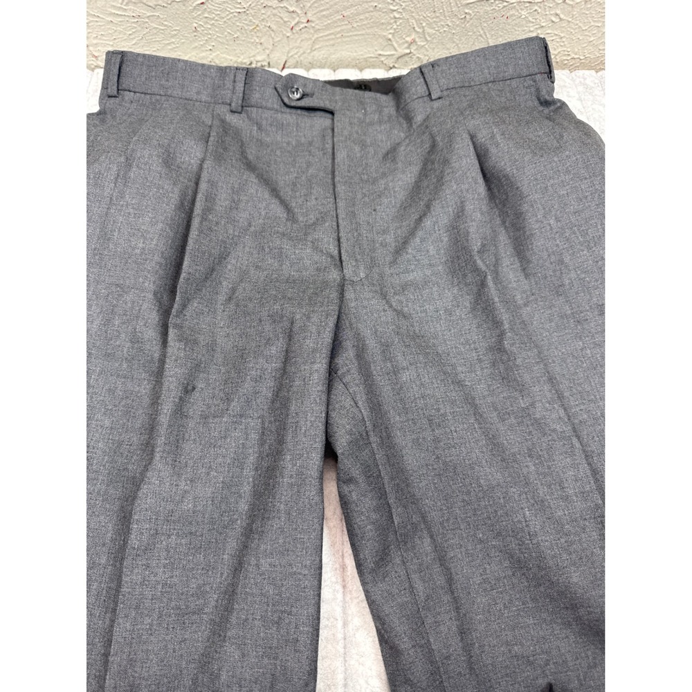 Vintage ACTWU Mens Gray Pure Wool Pleated Cuffed Dress Pants Trousers 38x28 USA